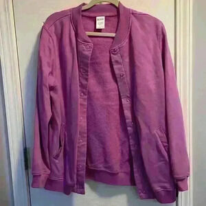 Vintage Blair Petite Womens Sweatshirt Jacket Sz S Pink Snap Front